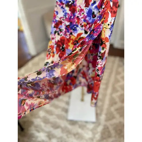 Lauren Ralph Lauren Midi Dress Floral Spring Bodycon Bold Vibrant Summer V Neck Red Size 10