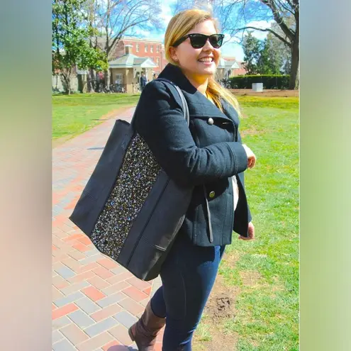 ALLSAINTS Large Co LTD Leather tote Bag Olive with Sequin Panel 2 handles zip