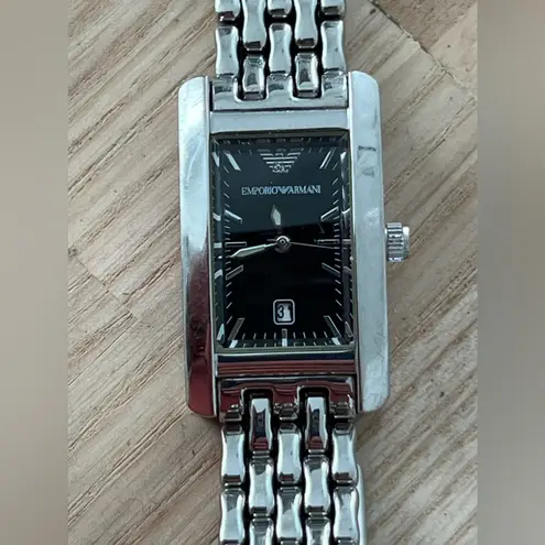 Emporio Armani Vintage Ladies Watch Solid Stainless Bracelet Case Black Dial