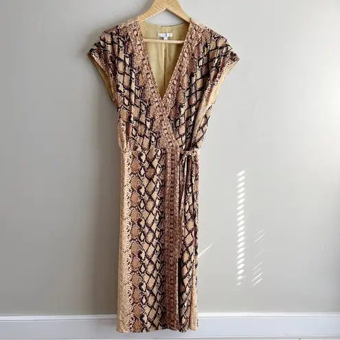 Joie  Bethwyn Snakeskin Print Wrap Mini Dress‎ in Fading Sun Brown, Size Small