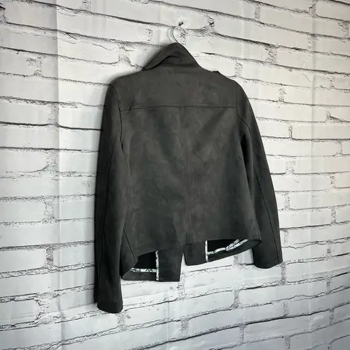 T Tahari Tahari Faux Leather Biker Moto Jacket Charcoal Grey Relaxed Zip Pockets M Lined