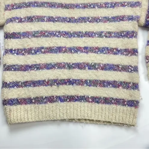 Handmade  Sweater Chunky Striped Women Cream Purple Cozy Fairycore Autumn Unique