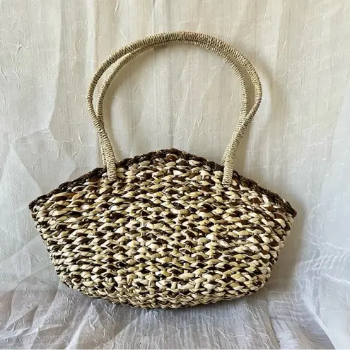 Pandafan Woven Straw Tote, Vintage Basket Mini Bag Brown