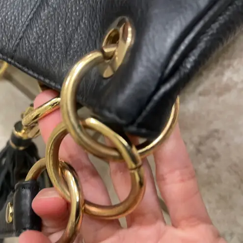 Boston Proper Black Leather Shoulder Bag Gold Chain Detail Tassel Hobo Purse - Image 5