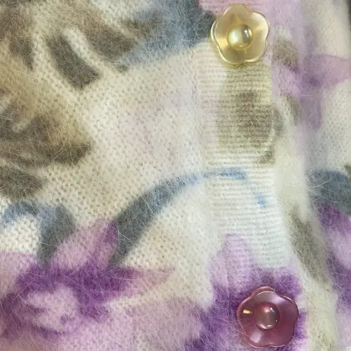 Lee Sands Women’s Orchid Monstera Print Angora Crew Neck Cardigan Size 1X NWT