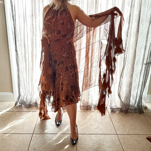 Unique Vintage Vintage Velvet Burnout Silk Dress Sz 6-8 Fur Trim Shawl Y2K Fairy Grunge Runway