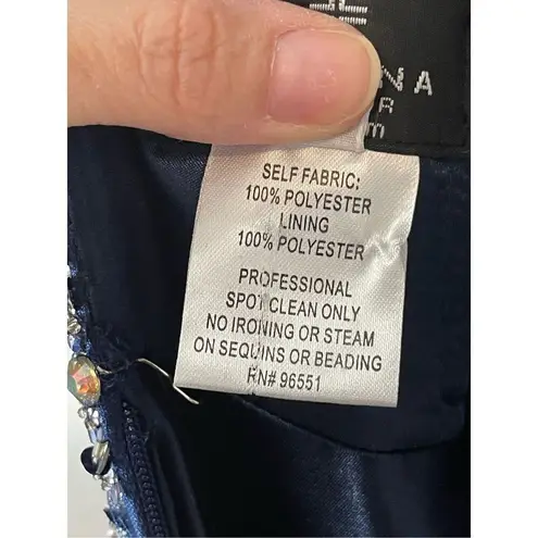 Faviana Glamour navy beaded gown Labeled Size 12 but altered