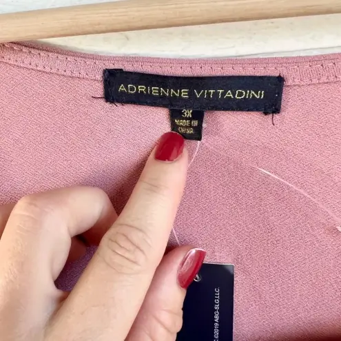 Adrienne Vittadini Plus Size 3X Pink Mauve Blouse 3/4 Sleeve Embroidered