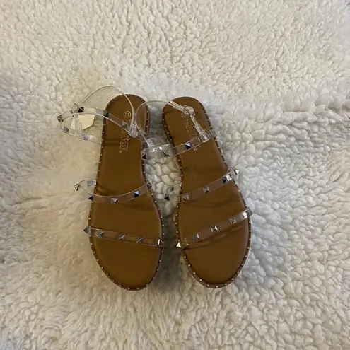 Falls Creek  Womens Sandals Size 10 Clear Straps with Silver Studs Brand New
