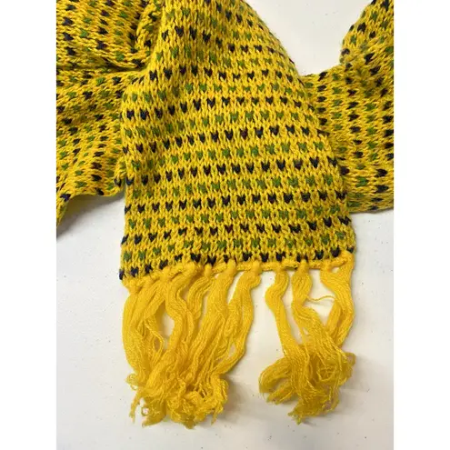 Vintage Winter Scarf Matching Hat Set Mens Womens Yellow Green Blue 1970s Retro