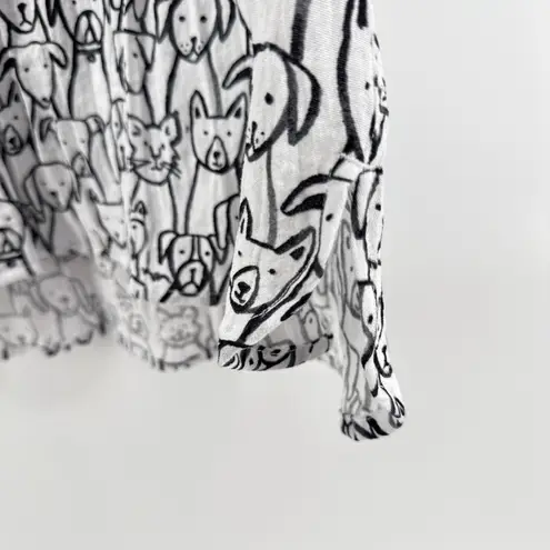 John Mark Button Down Short Sleeve Shirt Large White Black Dog Cat Print Tunic