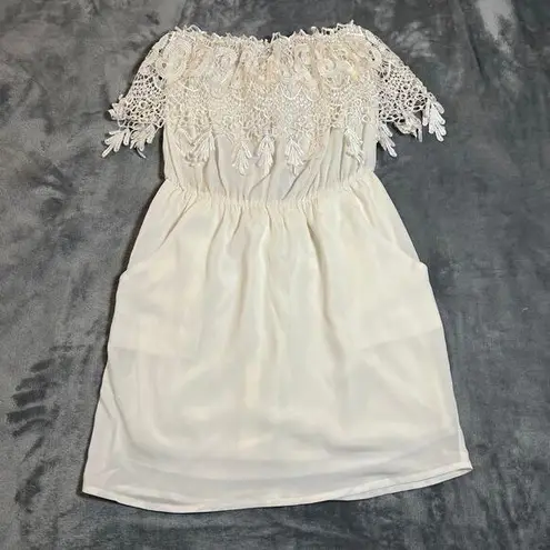 Women's Sleeveless Lace Trim Mini Dress Size XXS Bridal Wedding Sorority Grad White