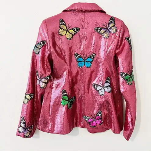 Queen of Sparkles Butterfly Pink Sequin Blazer Size XS