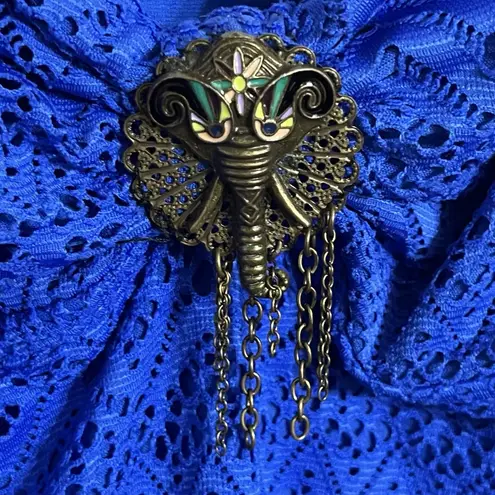 Catalina  Tankini Top Crochet Look Elephant Center Detail Dark Blue Size 2XL