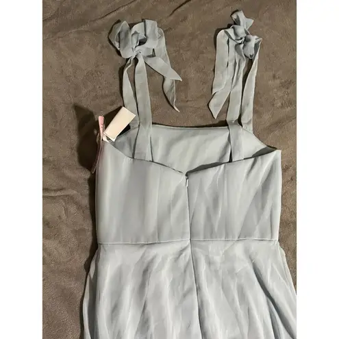 Dessy NWT SZ 4 Regular BOW SHOULDER SQUARE NECK CHIFFON MAXI DRESS in Mist Blue