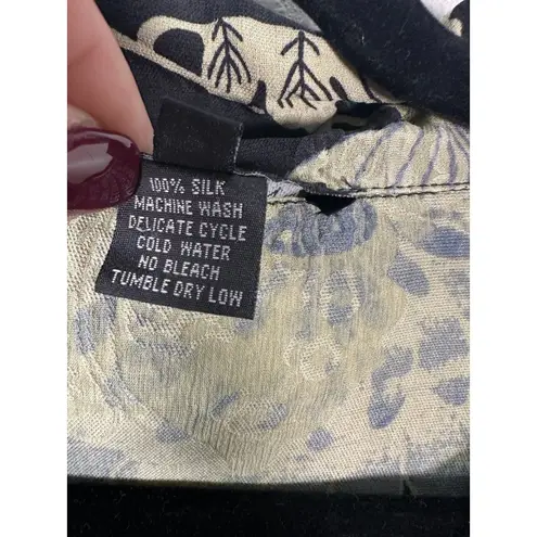 Citron Santa Monica Textured Silk Butterfly Floral Button Blouse Size 3X Black