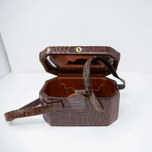 Surrey Original Vintage Genuine Patent Croc Leather Top Handle Purse Bag Tote