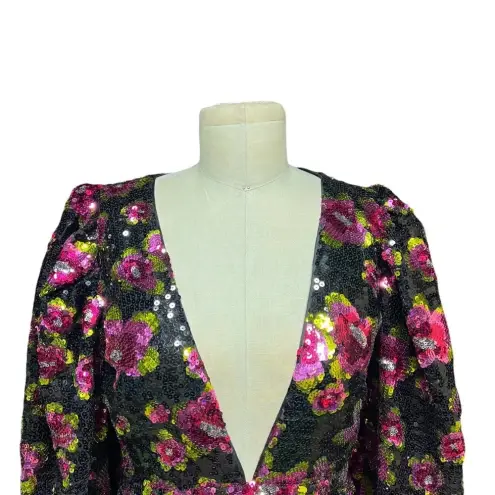 For Love & Lemons ‎ Morrison Mini Dahlia Floral Dress Black Sequin Size XS