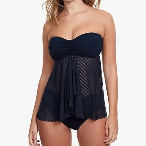 New! Profile by Gottex Black Sheer Bliss Bandeau Strapless Flyaway Tankini Size 8