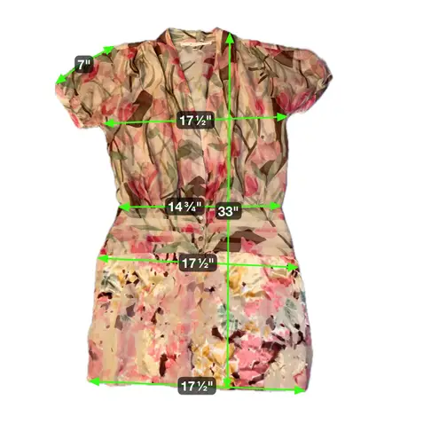 WALTER Floral Print Silk Short Sleeve V Neck Button Front Dress Size 6 Pink