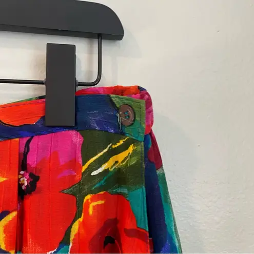 Vtg Alfred Dunner Floral Hawaiian Print Midi Skirt Size 18 Made in USA Floral Red