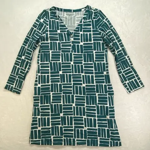 Garnet Hill Henley sleep Dress Womens Small Green White VNeck Pocket Lightweight