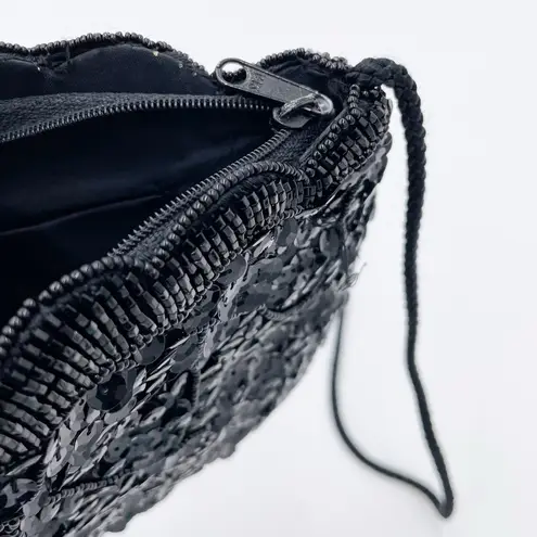 Vintage La Regale Ltd Scalloped Black Beaded Sequin Evening Purse Shoulder Bag