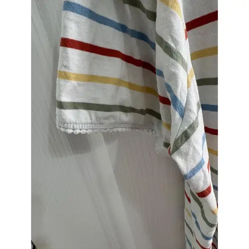 Downeast Multi-Color Stripe Puff Sleeve Tee | Size Large