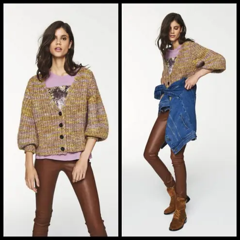 Ba&sh 💕💕 Gilet Haili Reversible Cardigan Sweater ~ Jaune Knit Small US 6 - Image 5