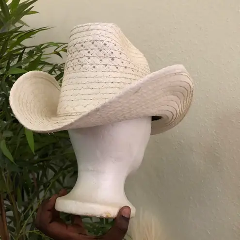 Unisex Vintage Rockmount Authentic Western Straw Cowboy/Cowgirl Cream white hat cap w/bow knot
