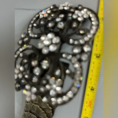 Kelli Kouri Goldtone Metal Plate Stretch Belt Crystal Flower Rhinestone Buckle Tan