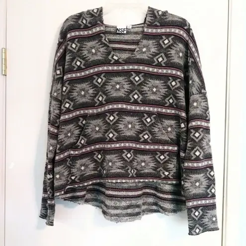 NSF Gray Pink Tribal Aztec Hoodie Sweatshirt Pink Size M