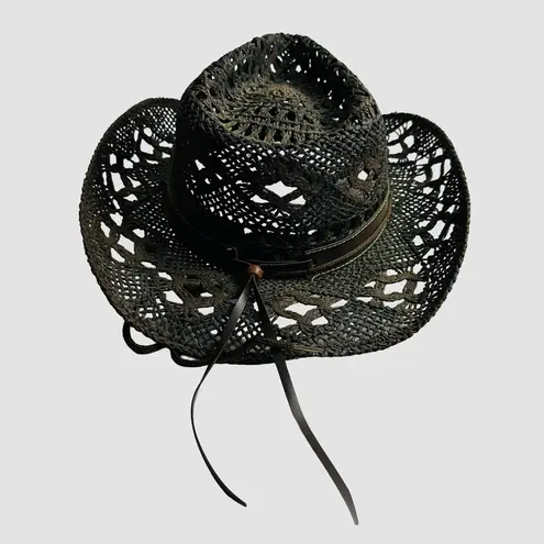 Tonpsom Woven Straw Cowboy Hat One Size Brown Western Leather Band