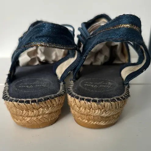 Toni Pons Blue and Gold Espadrilles with Braided Jute Sole Size 7