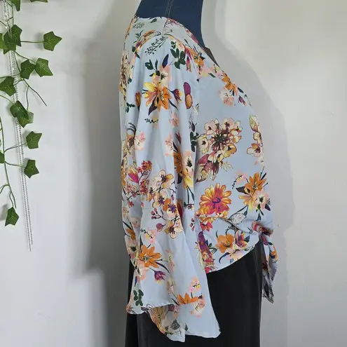 Miami  Bell Sleeve Tie Front Floral Crop Top