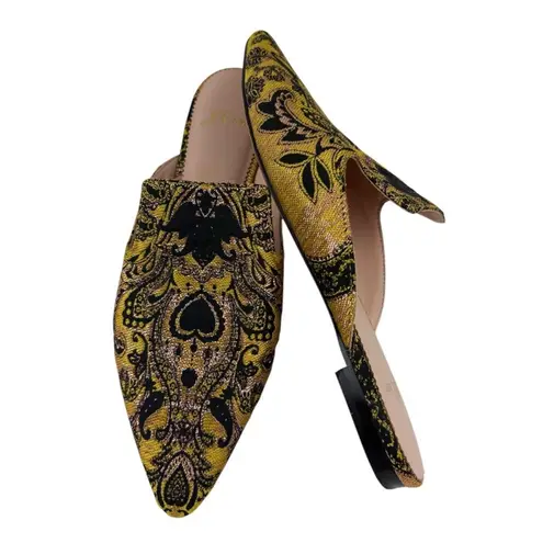 J. Crew Marna Emboirdered Slider Flat Womens 6.5 Metallic Quiet Luxury Mule Shoe Gold