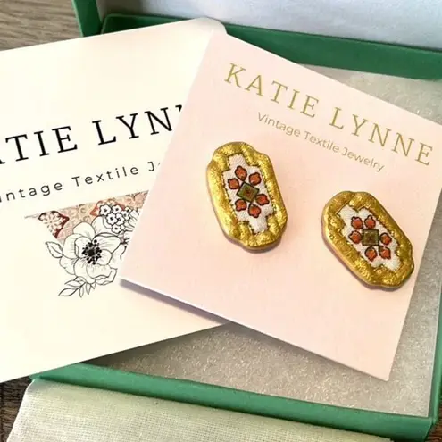 Katie Lynne Maureen Stud Earrings Vintage Textile 1950’s Fabric from St. Paul Mi Gold