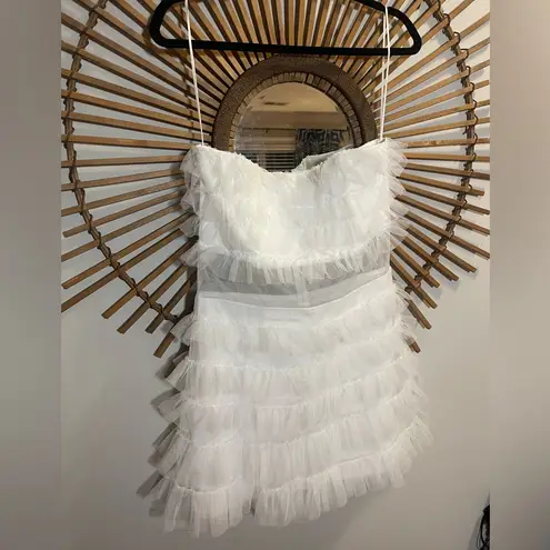 NWT Women’s Velvi Georgia Strapless White Layered Tulle Mini Dress ALine Bridal Size L