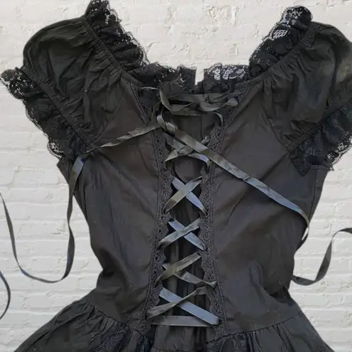 Gothic Lolita Black Corset Ruffle Tiered Dress Size XS Dark Romance Emo Goth