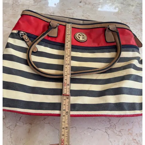 Giani Bernini Red & Black Striped Tote Bag With Tan Handles