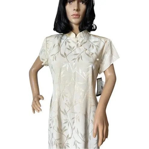 NWT 1990s J.R. Nites Jacquard Qipao Sheath Dress Ivory Floral Petites 10 NWT Size 10P