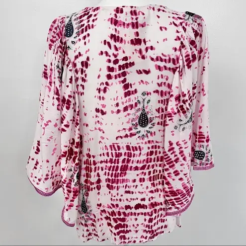 Raga New Tie Dye Metallic Print Embroidered Trim Poncho Top Pink