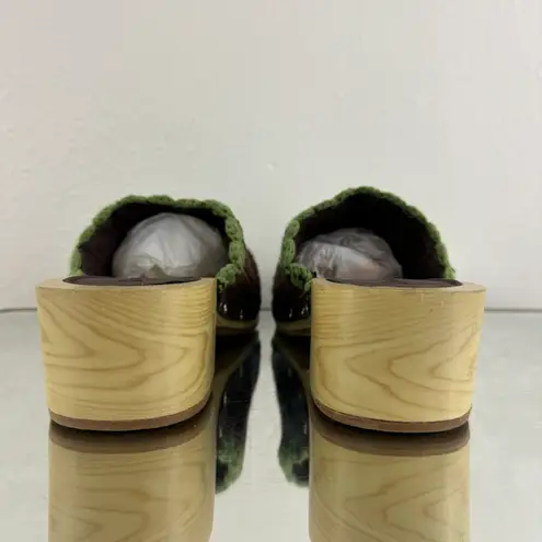 Airwalk Vintage Y2K Fall Brown Green Knit Cottage Wood Heeled Chunky Clog Mules