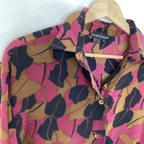 Harvé Benard Harve Benard Pink Black Brown Printed 100% Silk Button Front Top Women's Size 6