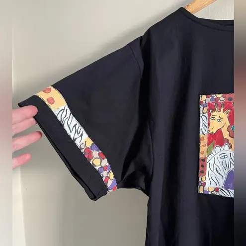 VINTAGE LRW designs Atlanta hand painted art to wear African jungle boxy tee Black Size XL