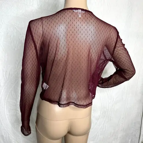 Self Esteem Maroon Lace Mesh Long Sleeve Crop Top