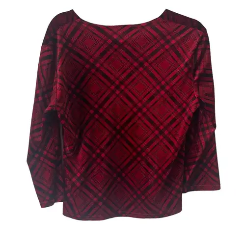 Kathie Lee Collection Vintage 90s Size Small Red Plaid Velvet Grunge Punk Top