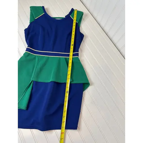 Gracia Blue & Green Colorblocked Mini Peplum Dress Career Office Workwear Size S