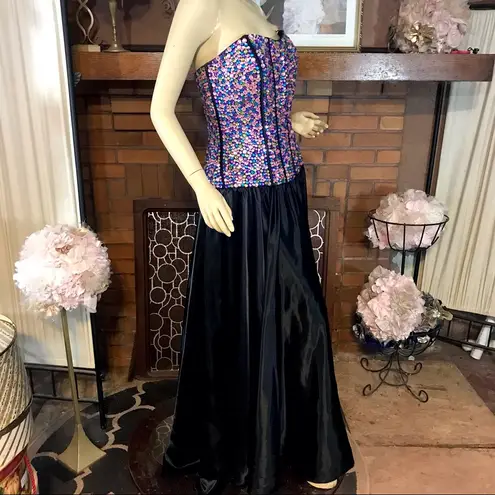 Tiffany Designs MULTI-COLOR BEADED STRAPLESS DRESS WITH BLACK SATIN SKIRT (8)