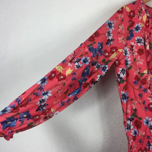 Parker NWT  Pink Floral Mini Dress Small Bishop Sleeve Smocked Drop Waist Flare